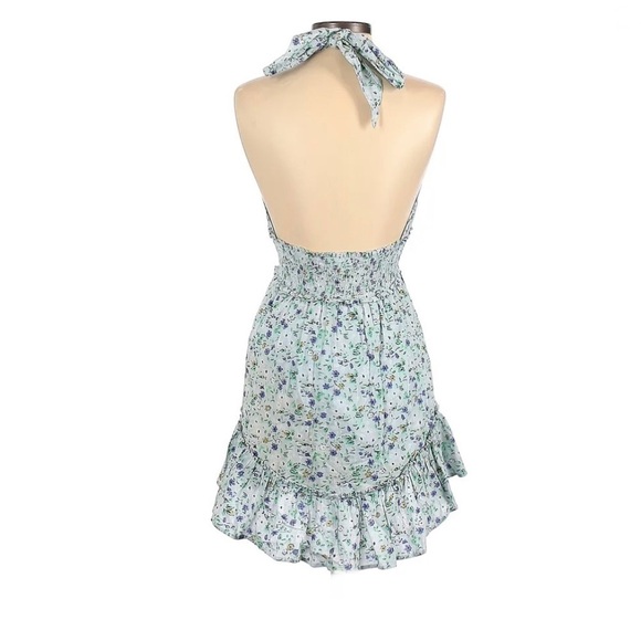 AERIE floral cotton dress backless halter size XL elastic waist ruffle hem - Picture 2 of 16